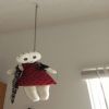 My girlfriend made me this doll for my birthday one year. I loved it but didn't really know what to do with it so I asked if she would be offended if I nailed it to the wall, as I was in need of more wall art. She approved and for a long time this doll was nailed through the forehead on the wall. Here she takes the place of a plant that I just couldn't keep alive. She's a trooper, this doll.